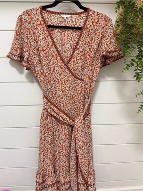 Max Studio Rust Floral Wrap Dress
